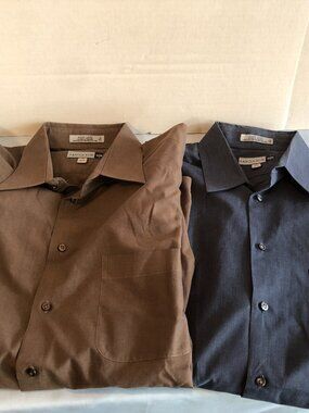 LOT of 2 Savile Row 17 34-35 Mens Shirts Brown & Blue/Gray Blend